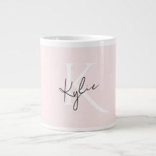 Caneca De Café Grande Nome do Monograma Personalizado do Rosa de Blush M