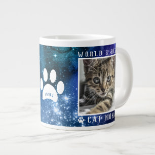 Caneca De Café Grande Nome e Foto de Pegadas da Melhor Mãe de Gato do Mu