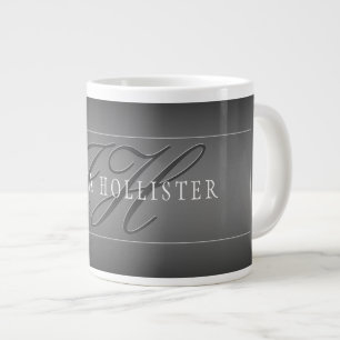 Caneca De Café Grande Nome Elegante & Iniciais Monogramadas Preto e Ci