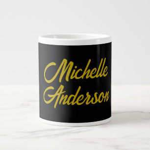 Caneca De Café Grande Nome Escrito à Mão Minimalista Moderno Cor Dourada