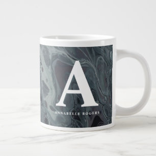 Caneca De Café Grande Nome/Inicial Personalizado de Mármore de Múltipl