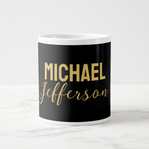 Caneca De Café Grande Nome minimalista moderno elegante cor preta dourad