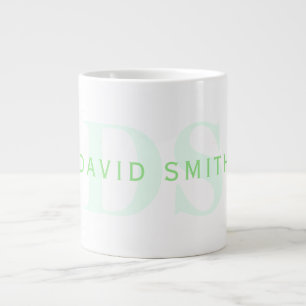 Caneca De Café Grande Nome Moderno & Monograma Verde & Branco