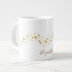 Caneca De Café Grande Nome Monograma Elegante com Brilho Dourado