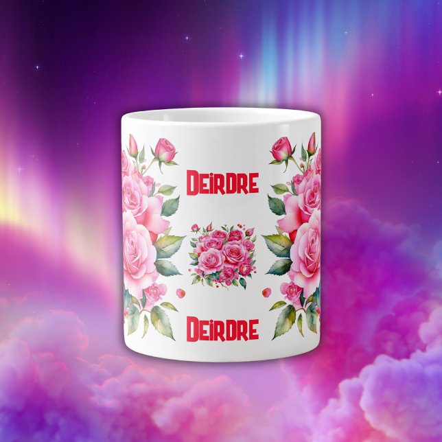 Caneca De Café Grande Nome Monograma Rosas Rosa | (Criador carregado)