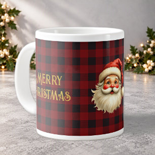 Caneca De Café Grande Nome, Papai Noel Xadrez Buffalo Preto e Vermelho J