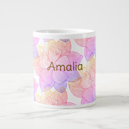 Caneca De Café Grande Nome Personalizado Amalia "Sunset Bloom" Jumbo