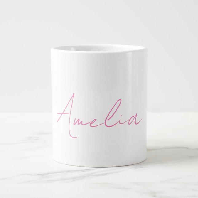 Caneca De Café Grande Nome Personalizado Branco Elegante de Caligrafia R (Frente)