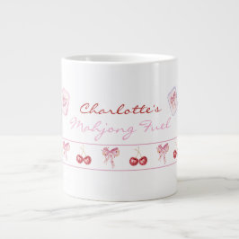 Caneca De Café Grande Nome Personalizado Coquette Mahjong Fuel Laços Ros