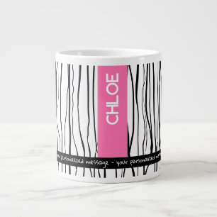 Caneca De Café Grande Nome personalizado, cor-de-rosa e preto