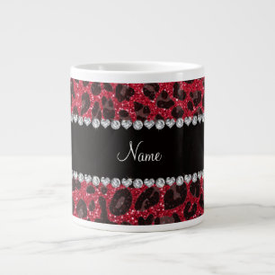 Caneca De Café Grande Nome personalizado crimson red glitter leopardo
