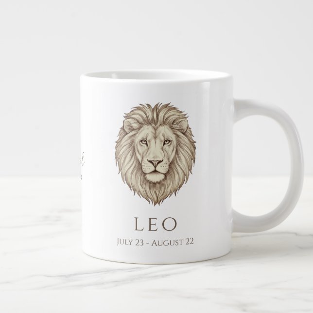 Caneca De Café Grande Nome Personalizado de Leão & Data de Nascimento (Direita)