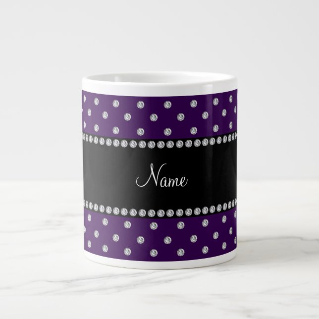 Caneca De Café Grande Nome personalizado diamantes roxos (Frente)