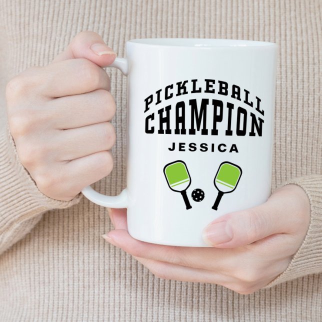 Caneca De Café Grande Nome personalizado do campeão de picleball inicia  (Pickleball Champion Custom Name Initials Black Fun Giant Coffee Mug)
