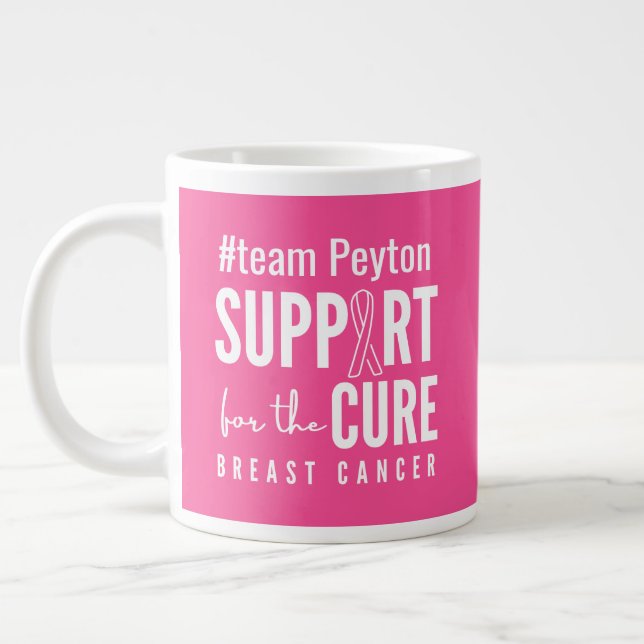 Caneca De Café Grande nome personalizado do cancer da mama Rosa mug (Esquerda)