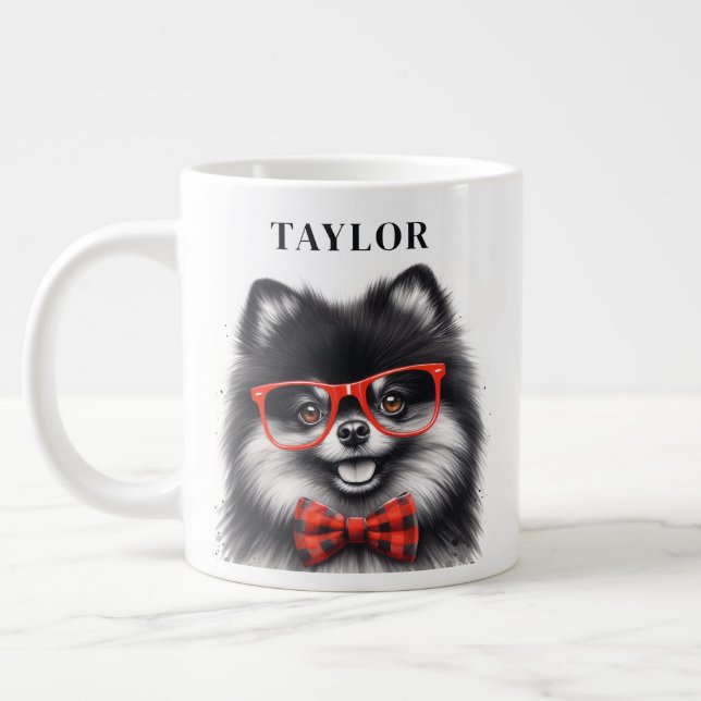 Caneca De Café Grande Nome Personalizado dos Óculos de Nerd Vermelho Pom (Esquerda)