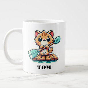 Caneca De Café Grande Nome personalizado e gato giro assado personalizad