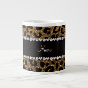 Caneca De Café Grande Nome personalizado glitter impressão cheetah
