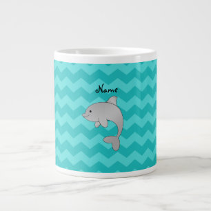 Caneca De Café Grande Nome personalizado golfinhos turquoise chevrons