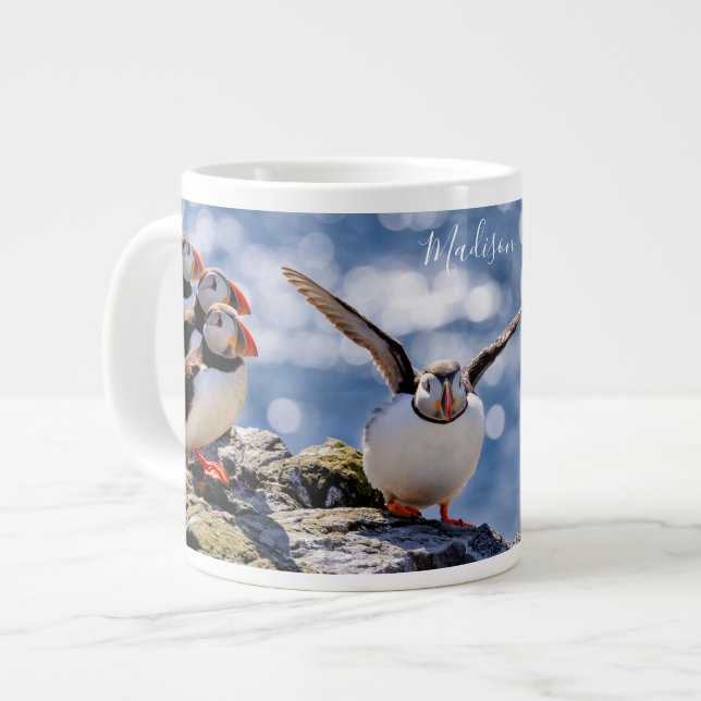 Caneca De Café Grande Nome personalizado Puffins jumbo mug (Frente Esquerda)