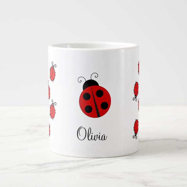 Caneca De Café Grande Nome Personalizado Red LadyBug (Frente)