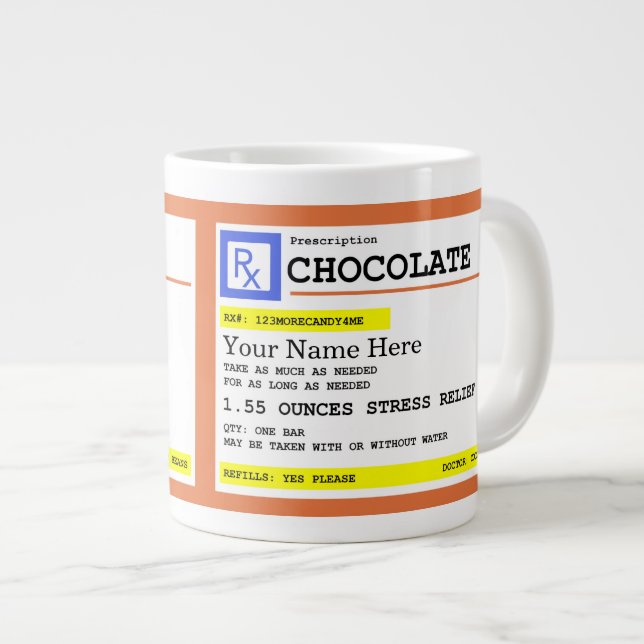 Caneca De Café Grande Nome Personalizável do Chocolate de Prescrição    (Frente Esquerda)