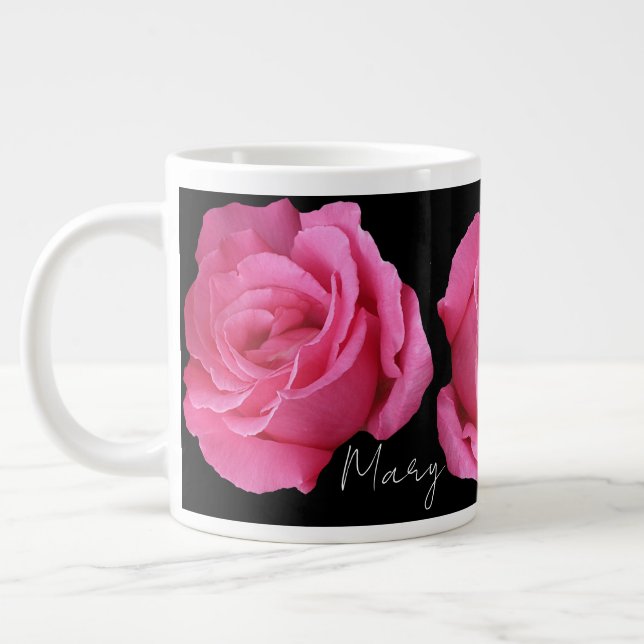 Caneca De Café Grande Nome personalizável Mary bonito rosa rosa rosa ros (Esquerda)