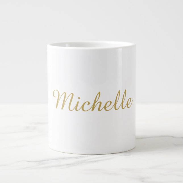 Caneca De Café Grande Nome Próprio Criativo Moderno Cor Dourada Script (Frente)