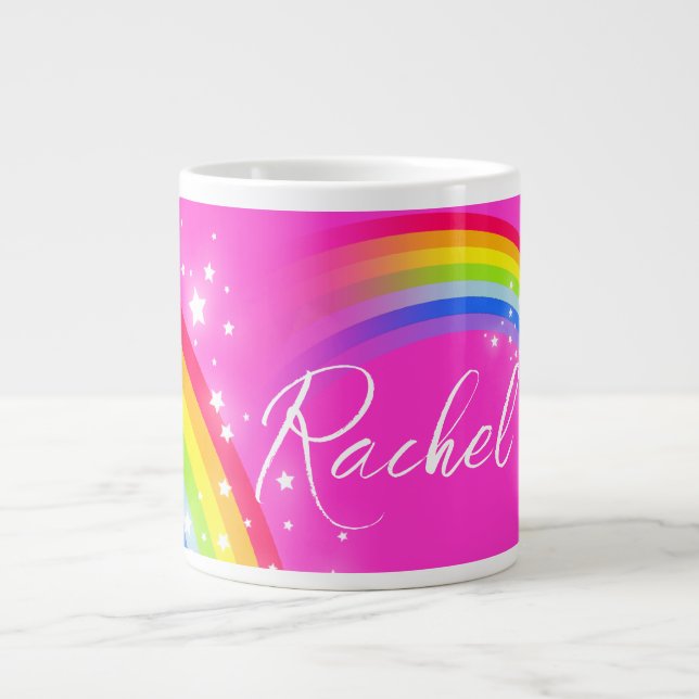 Caneca De Café Grande Nomes personalizados garotas rachel arco-íris rosa (Frente)