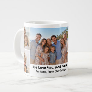 Caneca De Café Grande Nós Amamos Adicionar Nome - Colagem de Fotos com 7
