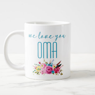 Caneca De Café Grande Nós Amamos Você Oma Floral Rosa Azul-claro
