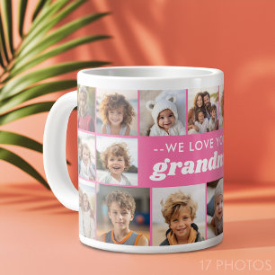 Caneca De Café Grande Nós Amamos Você Vovó - 17 Colagem de Fotos