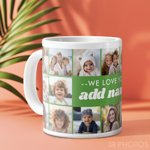 Caneca De Café Grande Nós Te Amamos NOME - Colagem de 18 Fotos