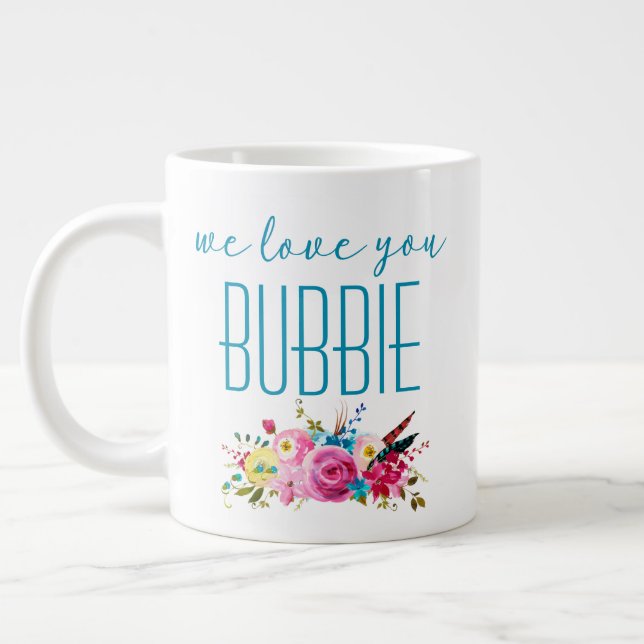 Caneca De Café Grande Nós Te Amo Bibbie Teal Pink Floral (Esquerda)