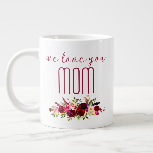 Caneca De Café Grande Nós Te Amo Mãe Burgundy Floral (Esquerda)
