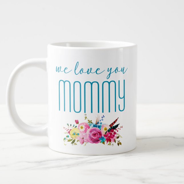 Caneca De Café Grande Nós Te Amo Mamãe Teto Rosa Floral (Esquerda)