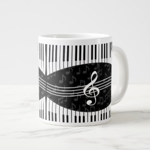 Caneca De Café Grande Notas de Música na moda Treble Clef e Chaves Piano