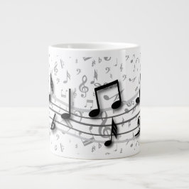 Caneca De Café Grande Notas musicais de preto e cinza personalizadas
