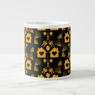 Caneca De Café Grande Nova Casa Aquecimento Amarelo No Preto