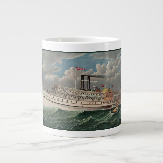 Caneca De Café Grande NY Voyage Grand PaddleWheel Steamboat O Peregrino (Frente)