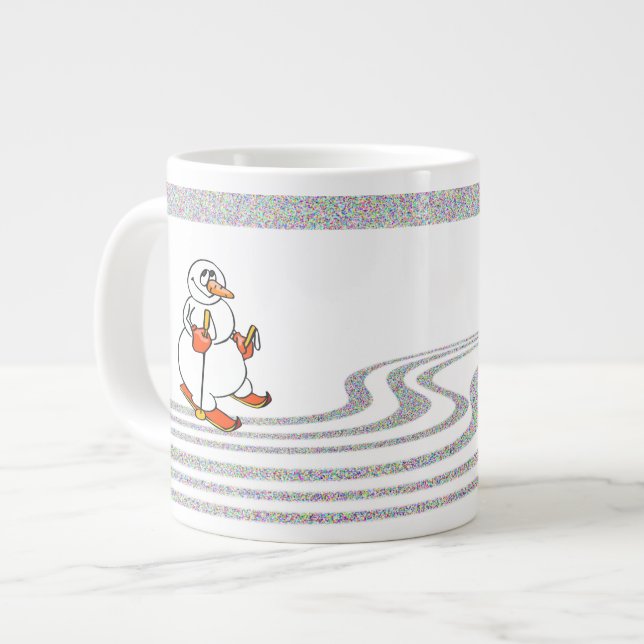 Caneca De Café Grande O Boneco de Neve Esquiando - (Frente Esquerda)
