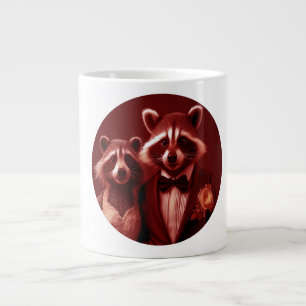 Caneca De Café Grande O Casal Feliz Sr. & Sra. Racoon