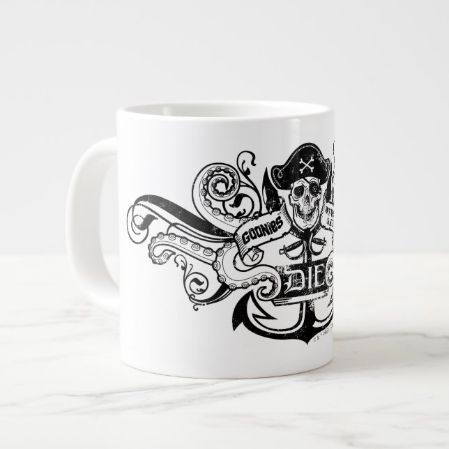 Caneca De Café Grande O Crachá Pirata "Nunca Diga Morrer" (Frente Esquerda)