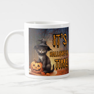 Caneca De Café Grande o gato halloween é seu tempo