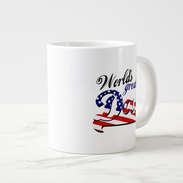 Caneca De Café Grande O maior pai do mundo com a bandeira americana (Frente Esquerda)