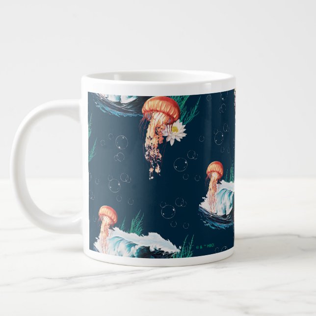 Caneca De Café Grande O padrão de águas-vivas do oceano Lotus Branco (Esquerda)