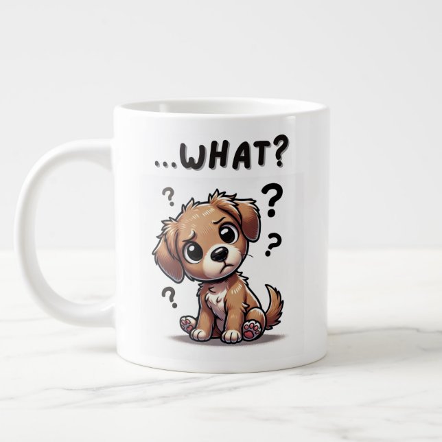 Caneca De Café Grande "...o quê?" Puppy com cartoon confundida (Esquerda)