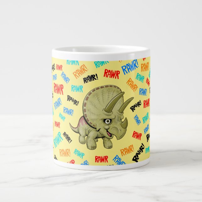Caneca De Café Grande O Tricerátopo diz "Rawr!" (Frente)