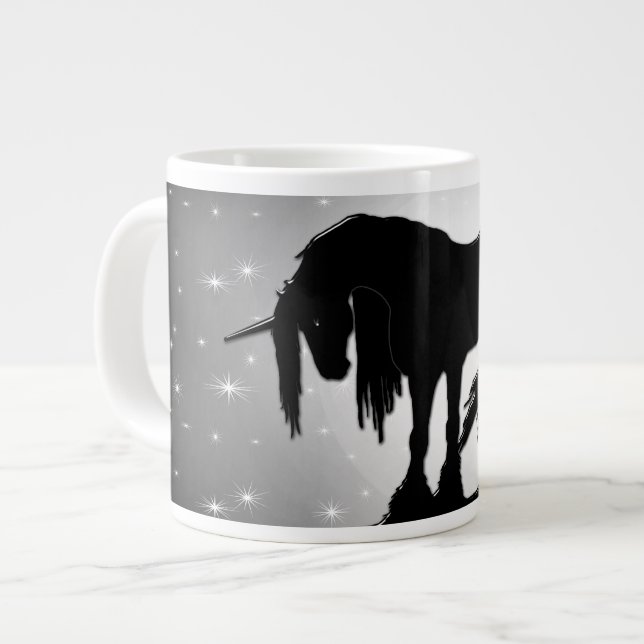 Caneca De Café Grande O Unicórnio Negro Místico (lua nebulosa) (Frente Esquerda)