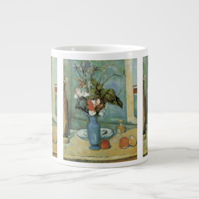 Caneca De Café Grande O Vaso Azul (Flores e Frutas) de Paul Cezanne (Frente)